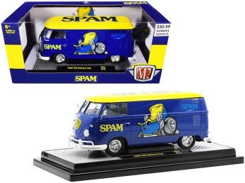 1960 Volkswagen Delivery Van Spam Blue with Yellow Top Limited Edition to 6500 pieces Worldwide 1/24 Diecast Model by M2 Machines