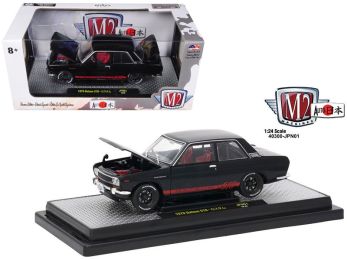 1970 Datsun 510 \Auto-Japan\" Gloss Black with Bright Red Stripes 1/24 Diecast Model Car by M2 Machines"""