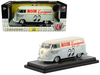 1960 Volkswagen Delivery Van Moon Equipped Light Blue with White Top Limited Edition to 5880 pieces Worldwide 1/24 Diecast Model by M2 Machines