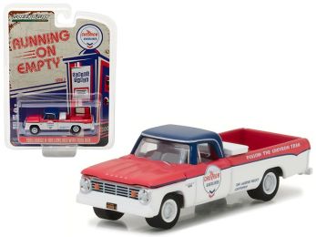 1965 Dodge D-100 Pickup Truck Chevron Long Bed with Tool Box \Running on Empty\" Series 3 1/64 Diecast Model Car by Greenlight"""