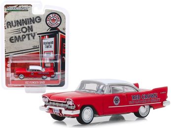 1957 Plymouth Savoy Red with White Top \Red Crown\" \""Running on Empty\"" Series 9 1/64 Diecast Model Car by Greenlight"""