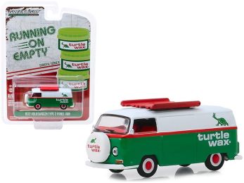 1972 Volkswagen Type 2 Panel Van Green and White \Turtle Wax\" \""Running on Empty\"" Series 9 1/64 Diecast Model Car by Greenlight"""