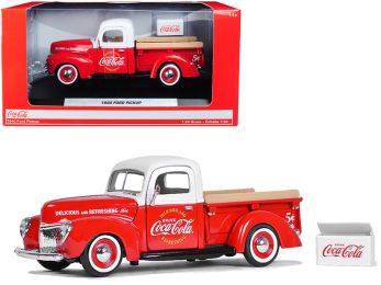 1940 Ford Pickup Truck \Coca-Cola\" Red and White with \""Coca-Cola\"" Cooler Accessory 1/24 Diecast Model Car by Motorcity Classics"""