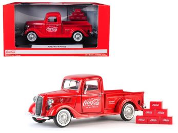 1937 Ford Pickup Truck \Coca-Cola\" Red with 6 Bottle Carton Accessories 1/24 Diecast Model Car by Motorcity Classics"""