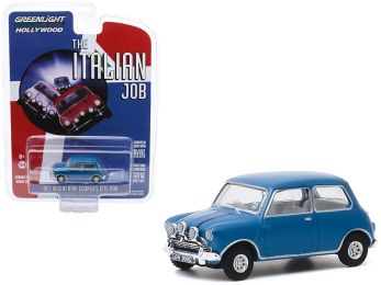 1967 Austin Mini Cooper S 1275 MkI Blue \The Italian Job\" (1969) Movie \""Hollywood Series\"" Release 28 1/64 Diecast Model Car by Greenlight"""