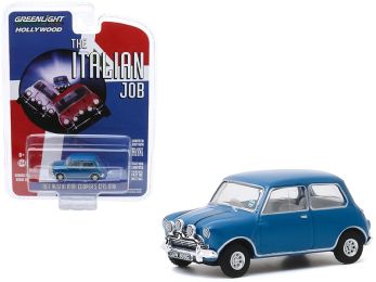 1967 Austin Mini Cooper S 1275 MkI Blue \The Italian Job\" (1969) Movie \""Hollywood Series\"" Release 28 1/64 Diecast Model Car by Greenlight"""