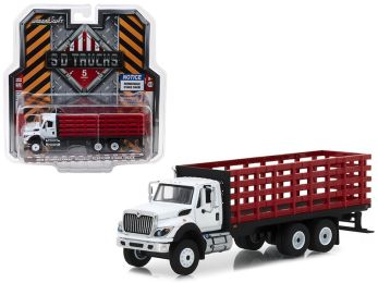 2018 International WorkStar Platform Stake Truck White Cab and Red Body S.D. Trucks Series 5 1/64 Diecast Model by Greenlight