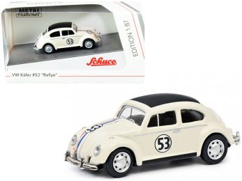 Volkswagen Beetle #53 \Rallye\" Cream with Stripes and Black Top 1/87 (HO) Diecast Model Car by Schuco"""
