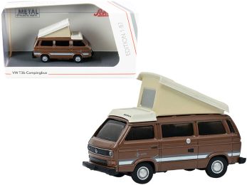 Volkswagen T3b Joker Camper Bus with Pop-Top Roof Brown and Cream 1/87 (HO) Diecast Model by Schuco