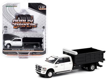 2018 Ram 3500 Dually Landscaper Dump Truck Bright White and Black \Dually Drivers\" Series 6 1/64 Diecast Model Car by Greenlight"""