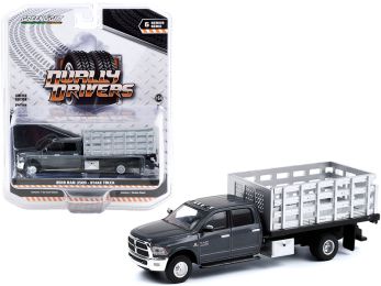 2018 Ram 3500 Dually Stake Truck Granite Crystal Gray Metallic Clearcoat \Dually Drivers\" Series 6 1/64 Diecast Model Car by Greenlight"""