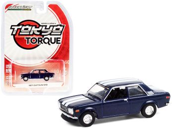 1971 Datsun 510 Custom Rich Blue Metallic with White Stripes \Tokyo Torque\" Series 9 1/64 Diecast Model Car by Greenlight"""