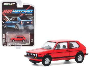 1982 Volkswagen Golf GTI Red with Black Stripes \Hot Hatches\" Series 1 1/64 Diecast Model Car by Greenlight"""