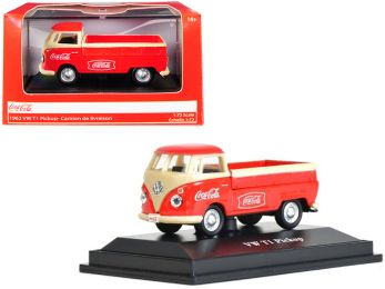 1962 Volkswagen T1 Pickup Truck \Coca-Cola\" Red and Cream 1/72 Diecast Model Car by Motorcity Classics"""