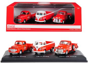 \Classic Pickups\" Gift Set of 3 Pickup Trucks \""Coca Cola\"" 1/72 Diecast Model Cars by Motorcity Classics"""
