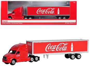 Classic Long Hauler Tractor Trailer \Coca-Cola\" Red 1/87 (HO) Scale Diecast Model by Motorcity Classics"""