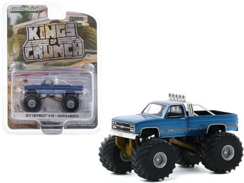1977 Chevrolet K-10 Monster Truck \Maiden America\" Blue \""Kings of Crunch\"" Series 7 1/64 Diecast Model Car by Greenlight"""