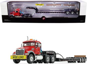 Mack Granite MP Tandem-Axle Day Cab with Talbert Tri-Axle Lowboy Trailer Red and Black 1/50 Diecast Model by First Gear