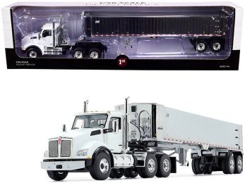 Kenworth T880 Day Cab with East Genesis End Dump Trailer White and Chrome 1/50 Diecast Model by First Gear