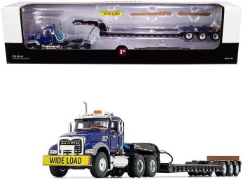 Mack Granite MP Tandem-Axle Day Cab with Talbert Tri-Axle Lowboy Trailer Mack Blue and Black 1/50 Diecast Model by First Gear