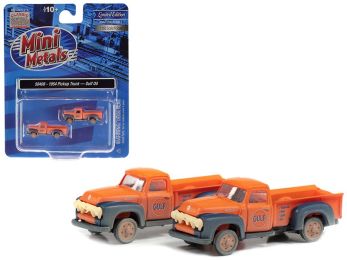 1954 Ford Pickup Trucks \Gulf Oil\" Orange (Dirty/Weathered) Set of 2 pieces 1/160 (N) Scale Model Cars by Classic Metal Works"""