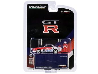 1999 Nissan Skyline GT-R (BNR34) #23 \Loctite\" with Driver Figurine \""Tarmac Works Exclusive\"" 1/64 Diecast Model Car by Greenlight"""