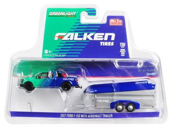 2017 Ford F-150 Pickup Truck and Aerovault Trailer \Falken Tires\" Limited Edition to 2760 pieces Worldwide 1/64 Diecast Model Car by Greenlight"""