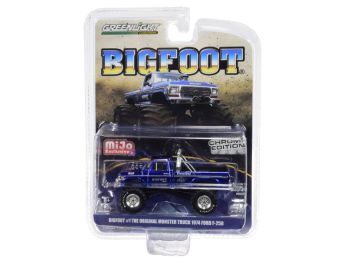 1974 Ford F-250 \Bigfoot #1 The Original Monster Truck\" Chrome Blue Limited Edition to 5750 pieces Worldwide 1/64 Diecast Model Car by Greenlight"""