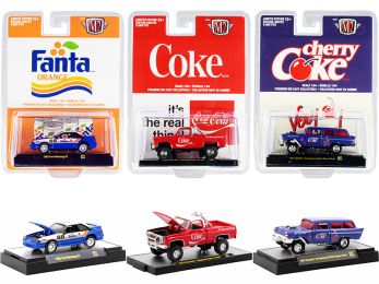 \Coca-Cola & Fanta\" Set of 3 pieces Limited Edition to 9600 pieces Worldwide 1/64 Diecast Model Cars by M2 Machines"""