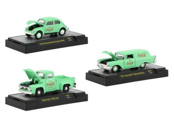 \Coca-Cola\" Green Set of 3 Cars Limited Edition to 4800 pieces Worldwide \""Hobby Exclusive\"" 1/64 Diecast Model Cars by M2 Machines"""