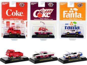 \Coca-Cola & Fanta\" Set of 3 pieces New Release Limited Edition to 6980 pieces Worldwide 1/64 Diecast Model Cars by M2 Machines"""