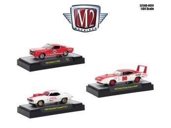 \Coca-Cola\" Set of 3 pieces Limited Edition to 4800 pieces Worldwide \""Hobby Exclusive\"" 1/64 Diecast Model Cars by M2 Machines"""