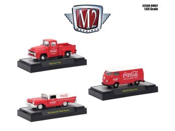 \Coca-Cola\" Set of 3 Cars Release 2 Limited Edition to 4800 pieces Worldwide Hobby Exclusive 1/64 Diecast Models by M2 Machines"""
