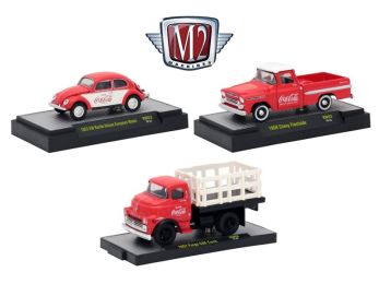 \Coca-Cola\" Set of 3 Cars Release 3 Limited Edition to 4800 pieces Worldwide Hobby Exclusive 1/64 Diecast Models by M2 Machines"""