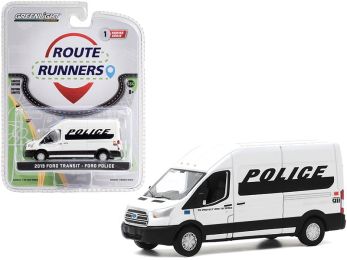 2019 Ford Transit High Roof Van \Police\" White and Black \""Route Runners\"" Series 1 1/64 Diecast Model by Greenlight"""