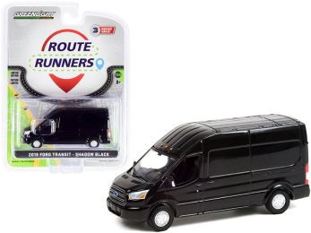 2019 Ford Transit LWB High Roof Van Shadow Black Route Runners Series 3 1/64 Diecast Model by Greenlight