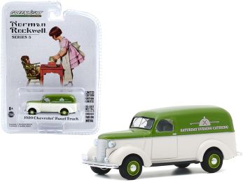 1939 Chevrolet Panel Truck \Saturday Evening Catering\" Green and Cream \""Norman Rockwell\"" Series 3 1/64 Diecast Model Car by Greenlight"""