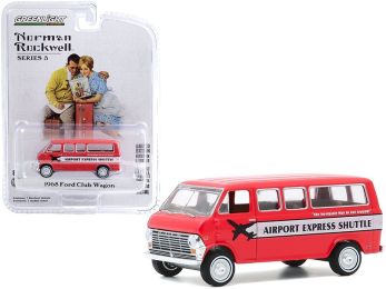 1968 Ford Club Wagon Bus \Airport Express Shuttle\" Red with White Stripe \""Norman Rockwell\"" Series 3 1/64 Diecast Model Car by Greenlight"""