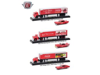 Auto Haulers \Coca-Cola\" Release Set of 3 Trucks 1/64 Diecast Models by M2 Machines"""