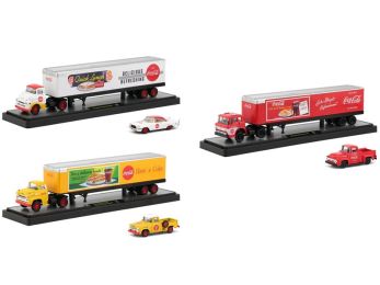 Auto Haulers \Coca-Cola\" Set of 3 Trucks \""Quick Lunch\"" Release 1/64 Diecast Models by M2 Machines"""