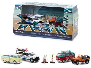 Spring Break Road Trip 6 pieces Set Multi Car Diorama with Figurines 1/64 Diecast Model Cars by Greenlight