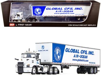 Mack Anthem Day Cab with 53\' Dry Goods Trailer \Global CFS Inc.\" White and Blue 1/64 Diecast Model by DCP/First Gear"""