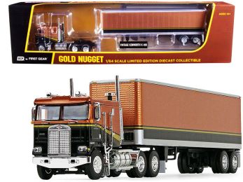 Kenworth K100 COE Flattop Cab with 40 Vintage Dry Goods Trailer Gold Nugget Gold and Black 1/64 Diecast Model by DCP/First Gear