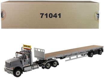 International HX520 Tandem Tractor Light Gray with 53\' Flat Bed Trailer \Transport Series\" 1/50 Diecast Model by Diecast Masters"""