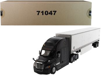 Freightliner New Cascadia Sleeper Cab Black with 53\' Dry Van Trailer White \Transport Series\" 1/50 Diecast Model by Diecast Masters"""