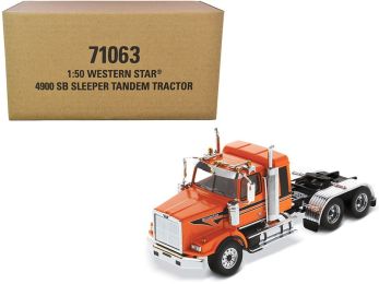 Western Star 4900 SB Tandem Sleeper Cab Truck Tractor Orange with Black Stripes \Transport Series\ 1/50 Diecast Model by Diecast Masters