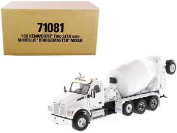 Kenworth T880 SFFA with McNeilus Bridgemaster Concrete Mixer White Transport Series 1/50 Diecast Model by Diecast Masters