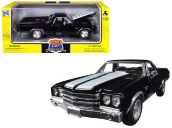 1970 Chevrolet El Camino SS Black with White Stripes \Muscle Car Collection\" 1/25 Diecast Model Car by New Ray"""