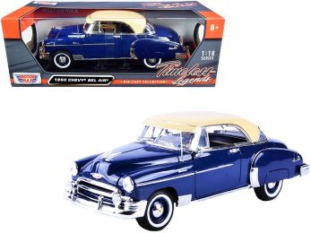 1950 Chevrolet Bel Air Dark Blue with Cream Top \Timeless Legends\" 1/18 Diecast Model Car by Motormax"""