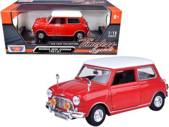 1961-1967 Morris Mini Cooper Red with White Top \Timeless Legends\" 1/18 Diecast Model Car by Motormax"""